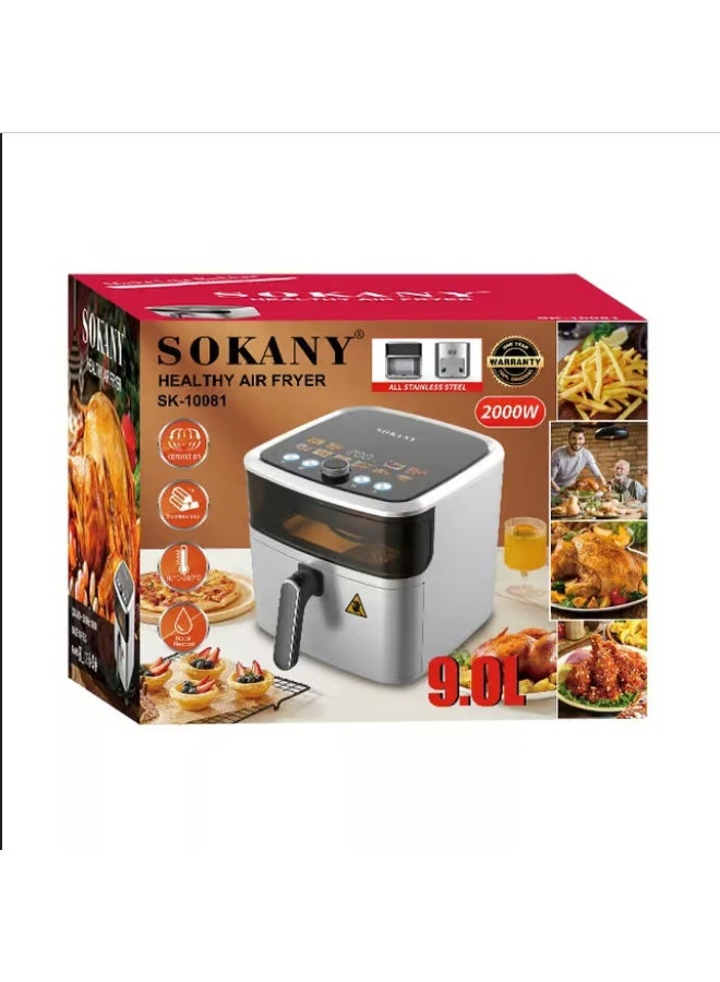 Sokany Digital Stainless Steel Air Fryer, 2000 Watts, 9 Liters, Model SK-10081 - Image 3